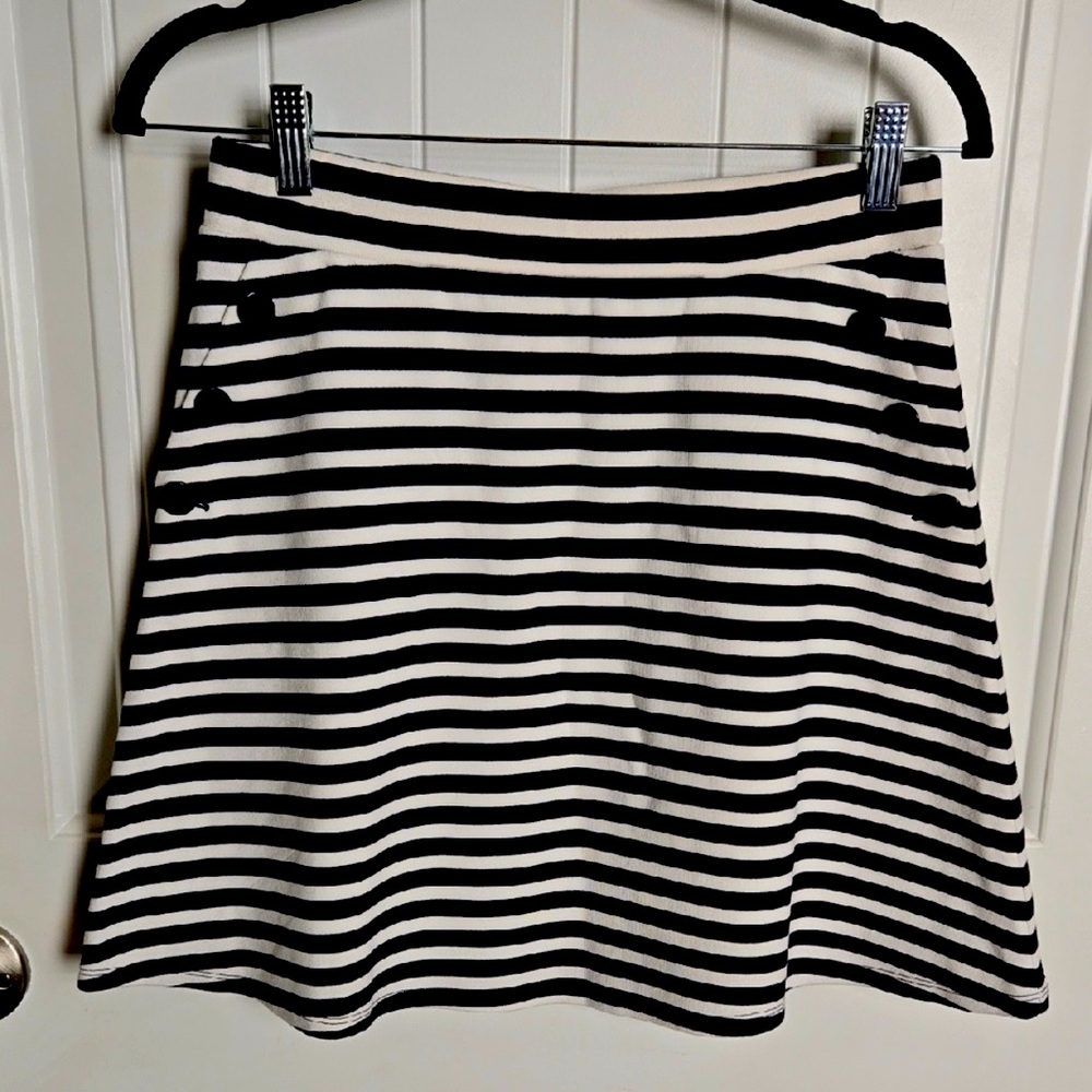 LOFT Blue Cream Striped A-Line Knee-Length Skirt Coastal Preppy Classic Nautical
